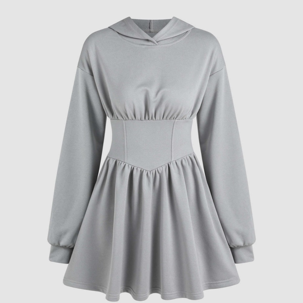 Cider Light Gray Hooded Fit-and-Flare Dress